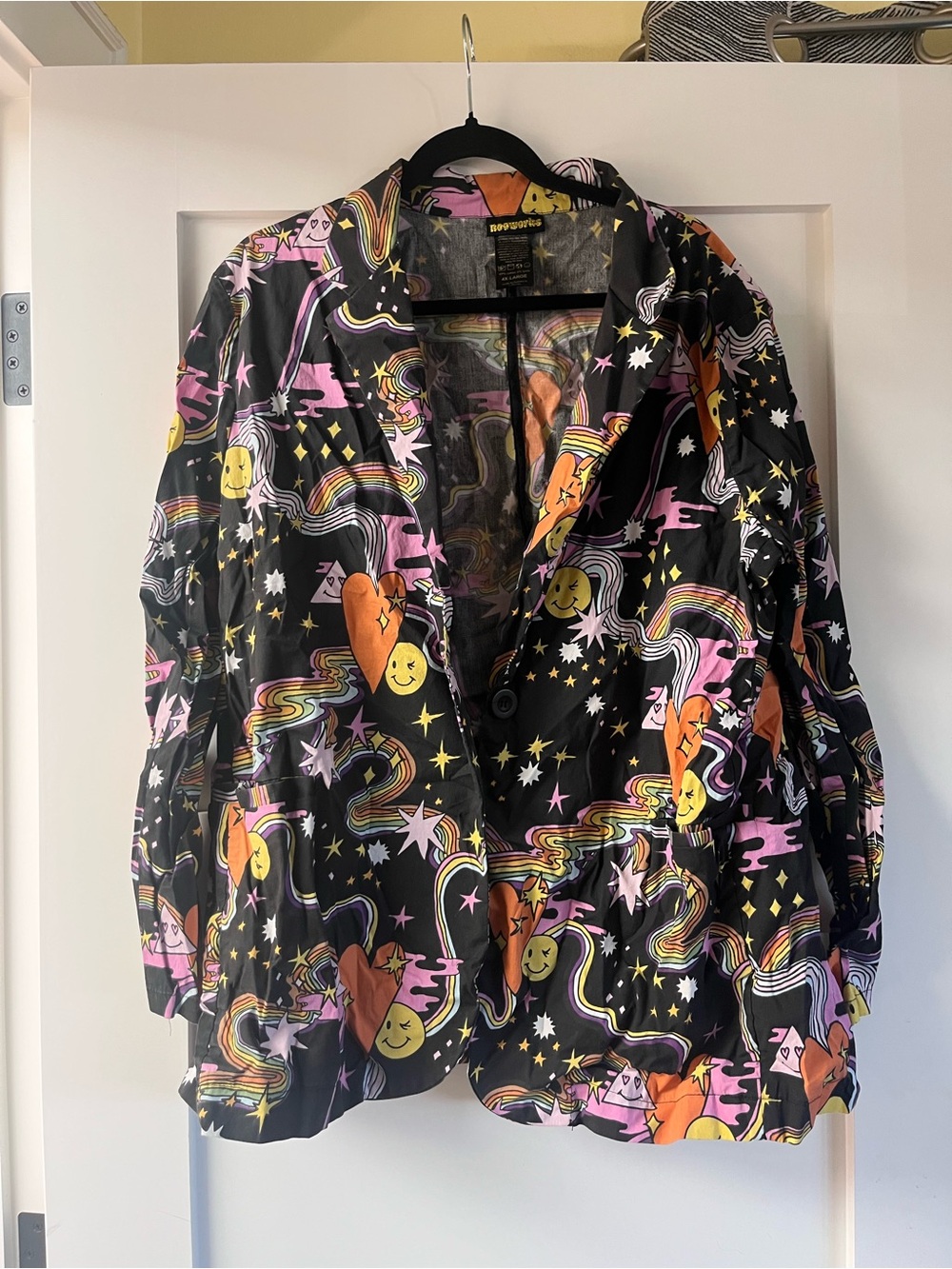 Nooworks Black Blazer with Rainbow, Pink & Orange Print